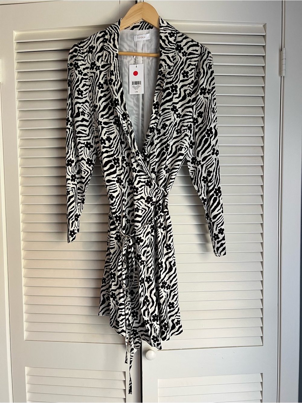 Kookai Jasmine Zebra Floral Wrap Dress Black White 42 NWT